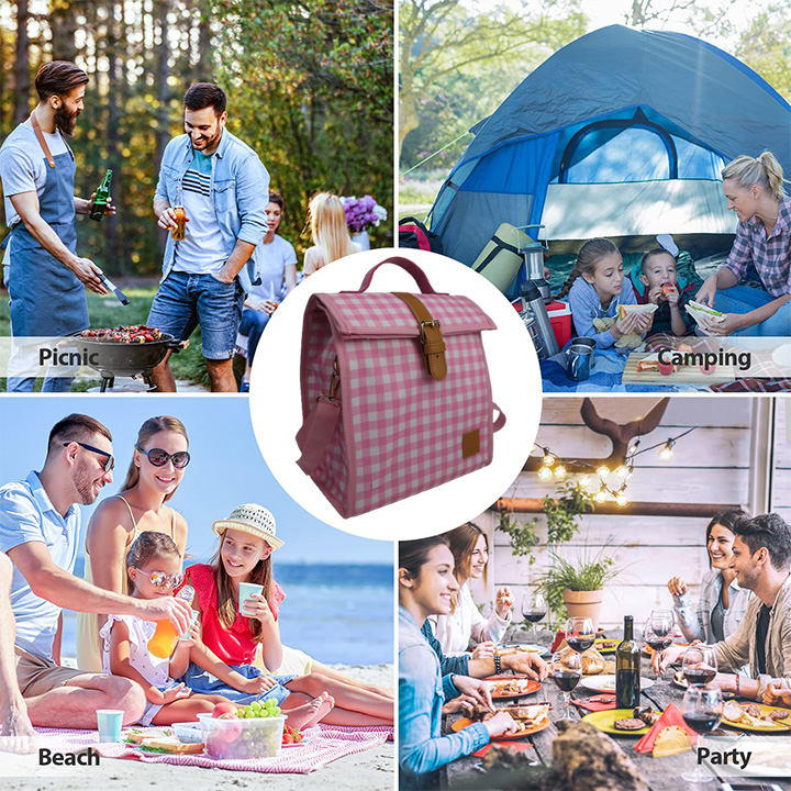 Blush Gingham Insulated Lunch Crossbody Bag