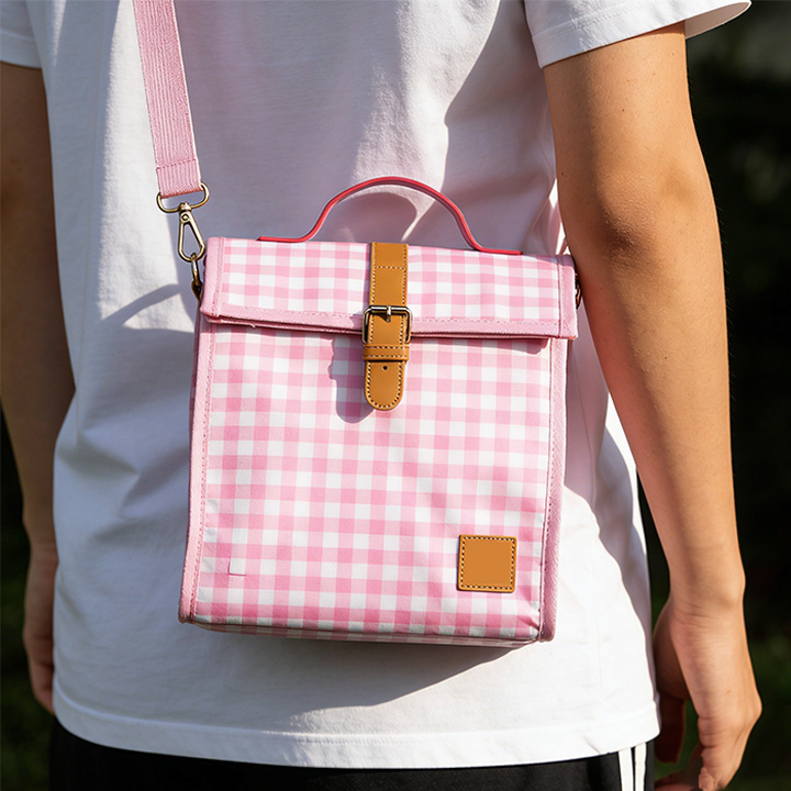 Blush Gingham Insulated Lunch Crossbody Bag