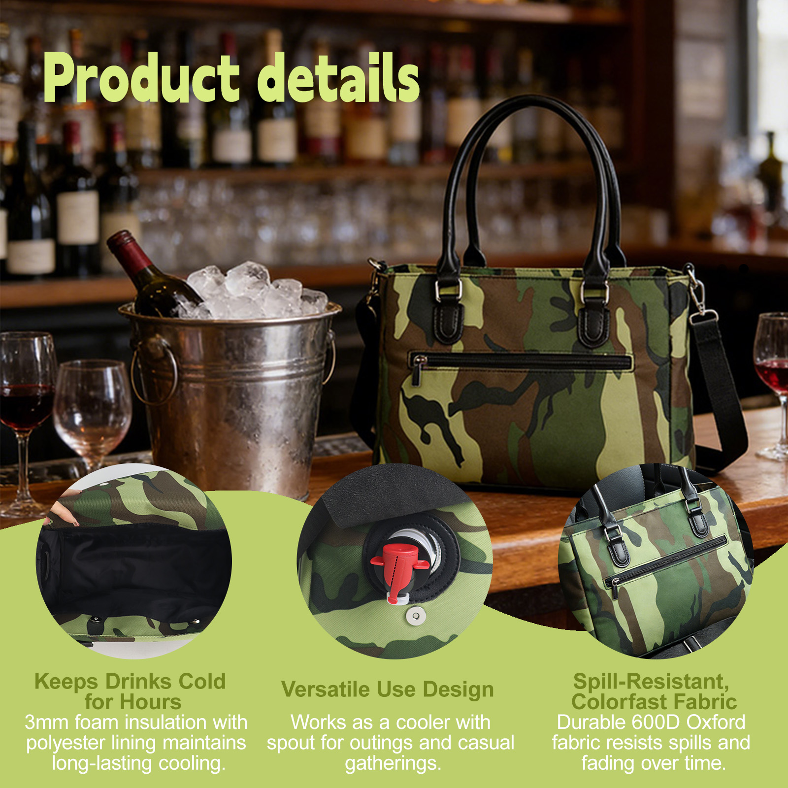 Camo Insulated Wine & Cooler Tote Bag