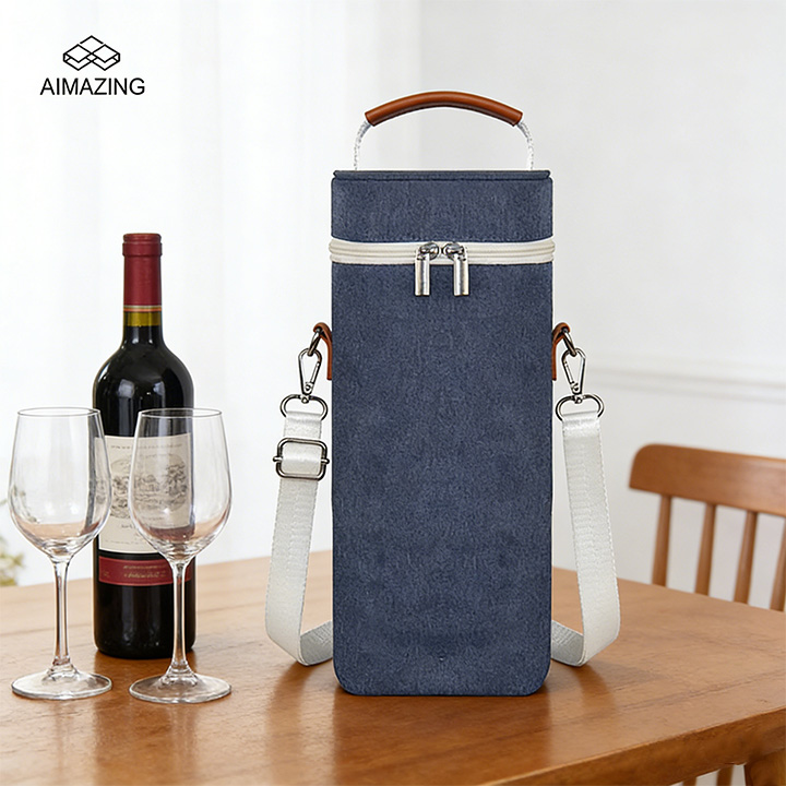 Compact Wine Carrier Insulated Shoulder Tote（BlueGray）