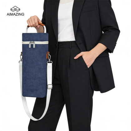 Compact Wine Carrier Insulated Shoulder Tote（BlueGray）
