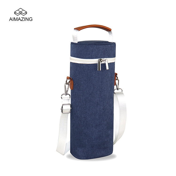 Compact Wine Carrier Insulated Shoulder Tote（BlueGray）
