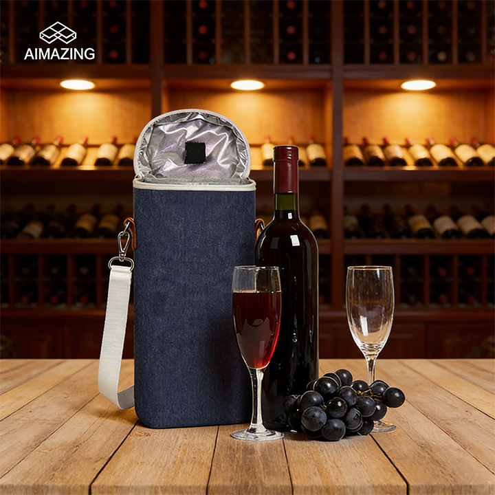 Compact Wine Carrier Insulated Shoulder Tote（BlueGray）