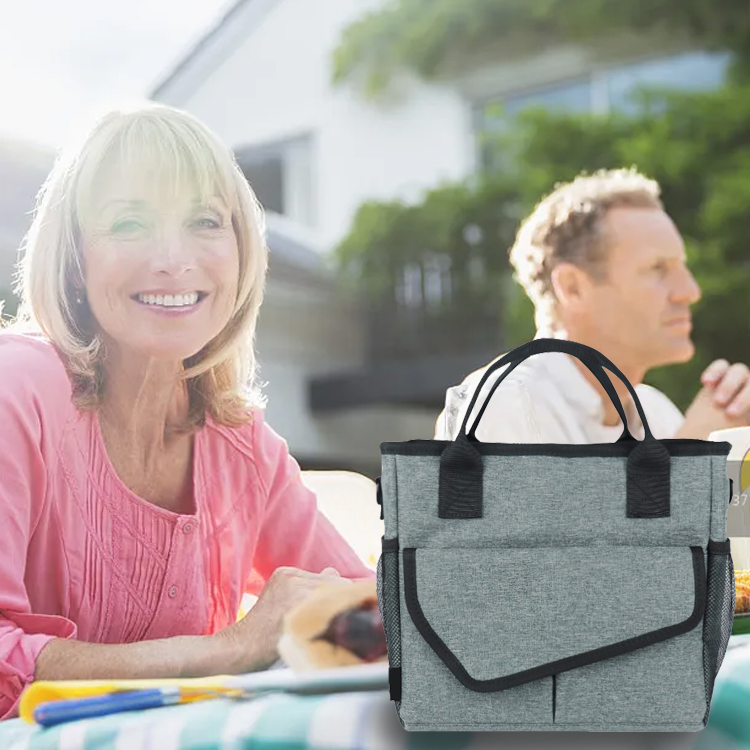 Dual-Pocket Structured Picnic Insulated Cooler Tote Bag