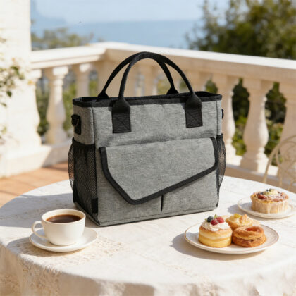 Dual-Pocket Structured Picnic Insulated Cooler Tote Bag