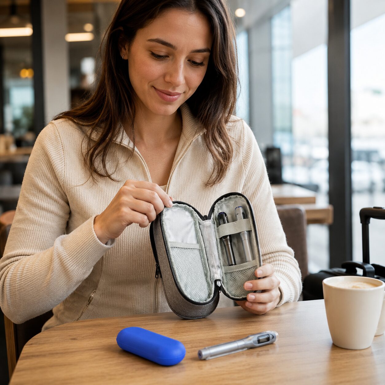 Dual-Wing Fold-Open Reflective Insulin Cooling Organizer Case