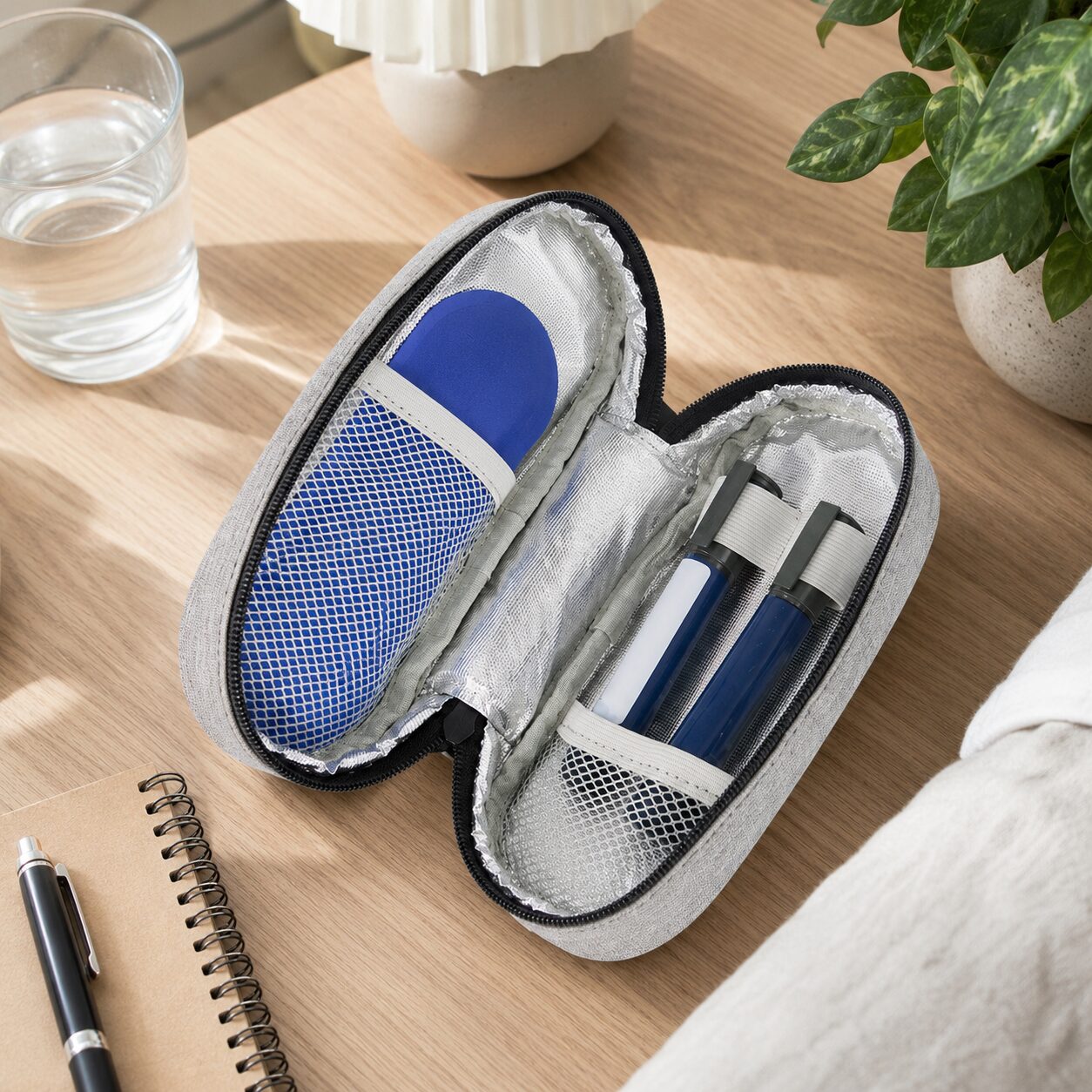 Dual-Wing Fold-Open Reflective Insulin Cooling Organizer Case
