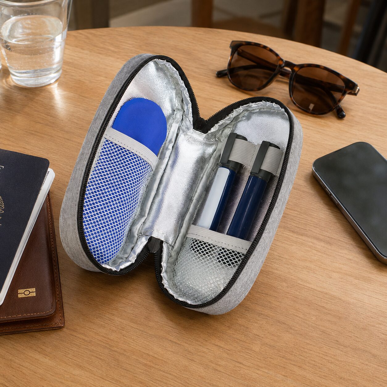 Dual-Wing Fold-Open Reflective Insulin Cooling Organizer Case