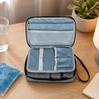 Fold-Open Multi-Compartment Insulin Cooling Organizer Bag