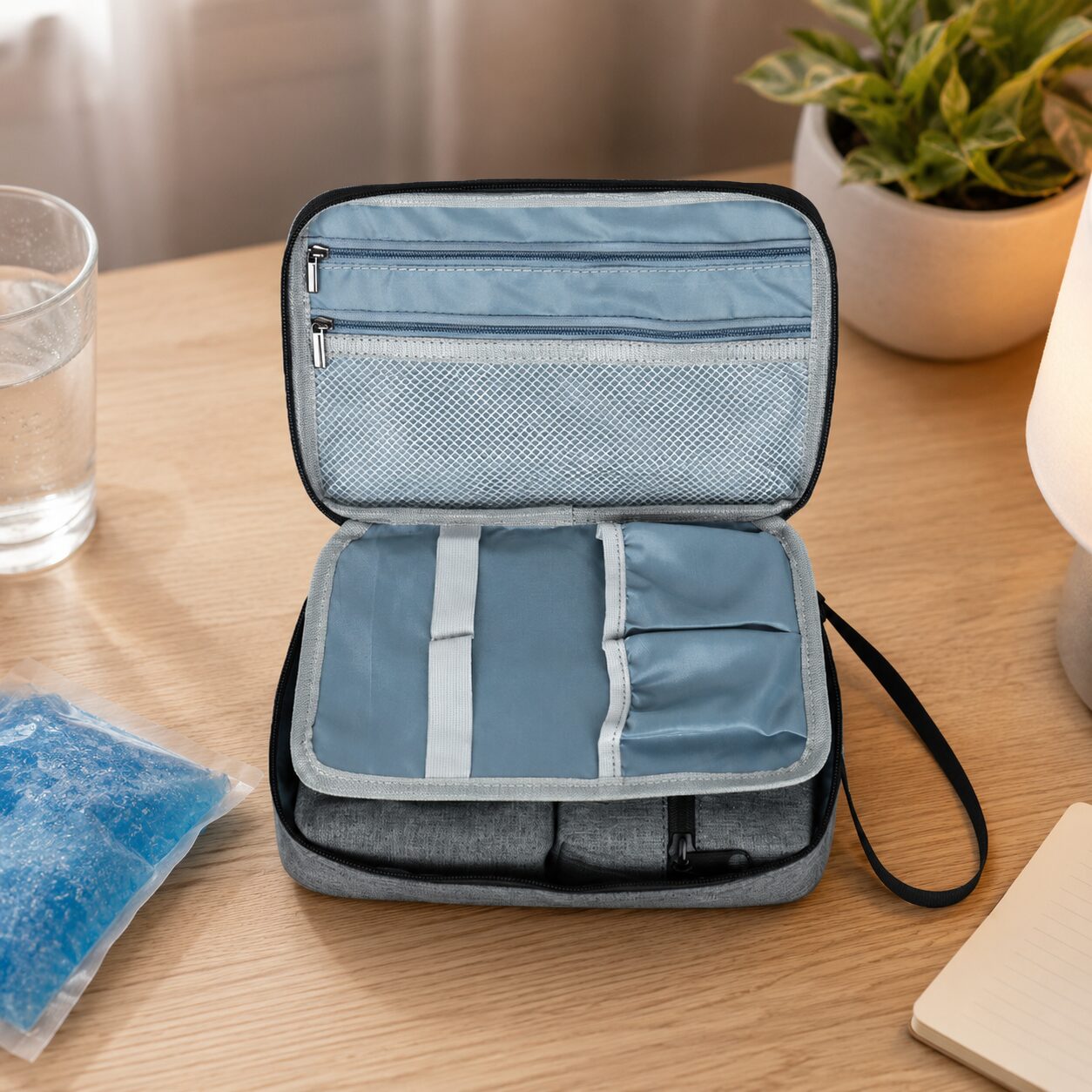Fold-Open Multi-Compartment Insulin Cooling Organizer Bag