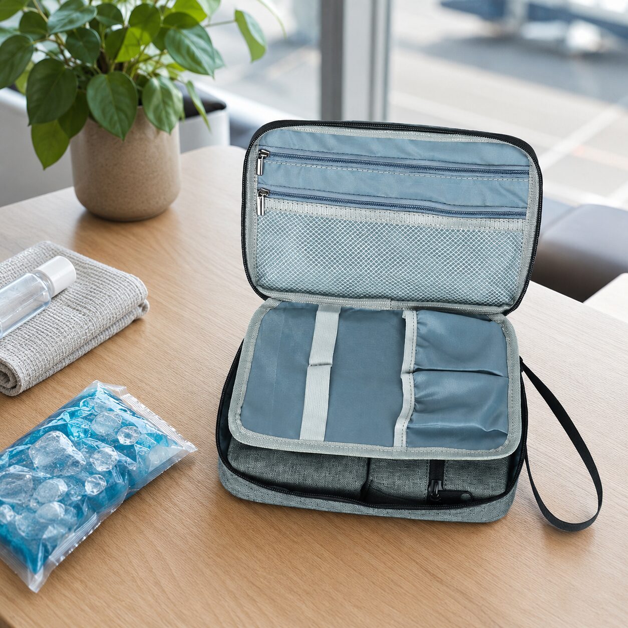 Fold-Open Multi-Compartment Insulin Cooling Organizer Bag