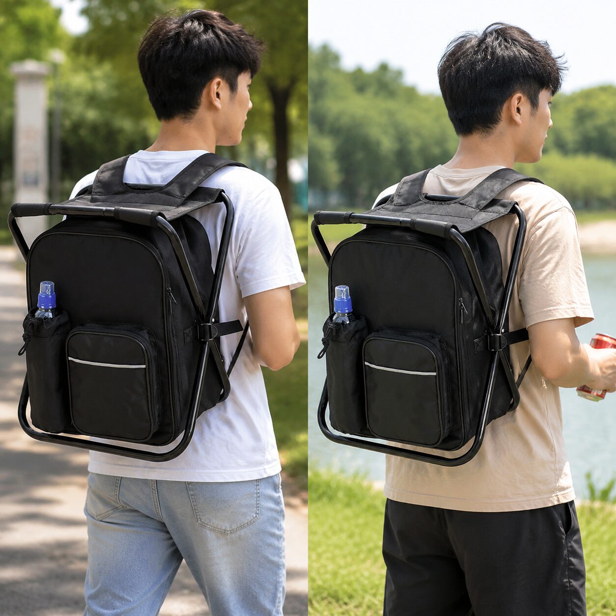 Folding Chair Frame Backpack Insulated Picnic Cooler Bag