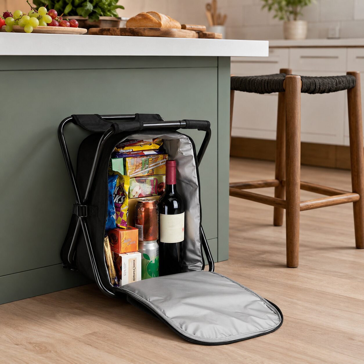 Folding Chair Frame Backpack Insulated Picnic Cooler Bag