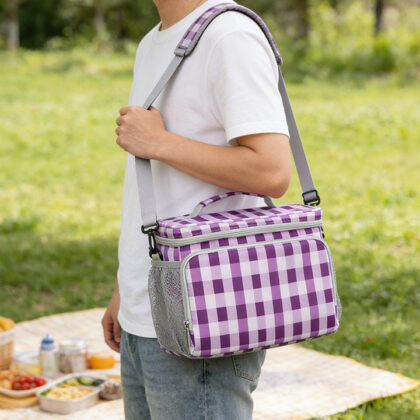 Gingham Crossbody Insulated Picnic Cooler Bag