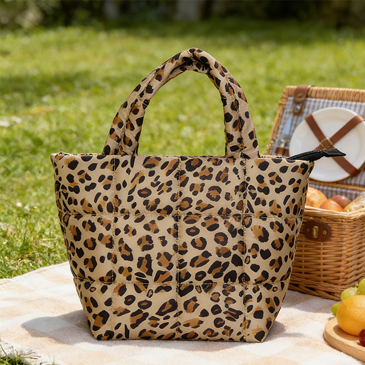 Leopard Puffy Insulated Cooler Tote Bag