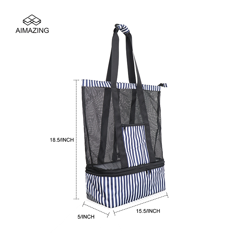 Mesh Beach Insulated Cooler Tote Bag with Dual Compartments
