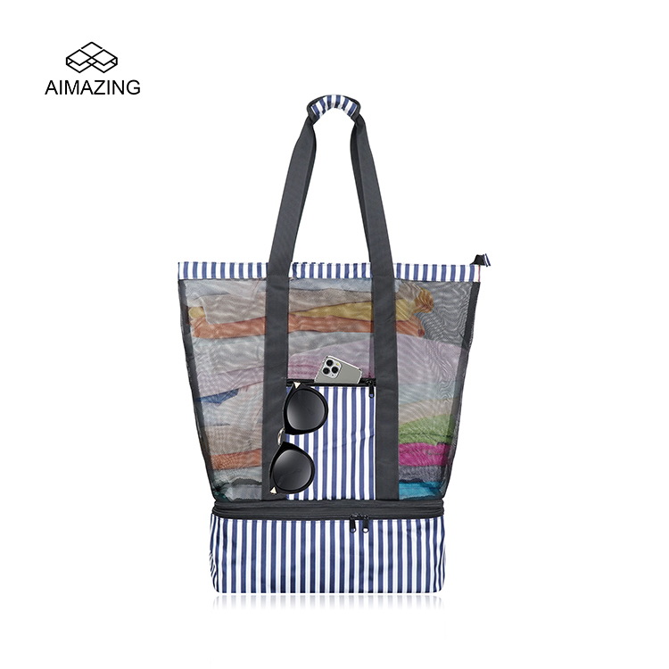 Mesh Beach Insulated Cooler Tote Bag with Dual Compartments