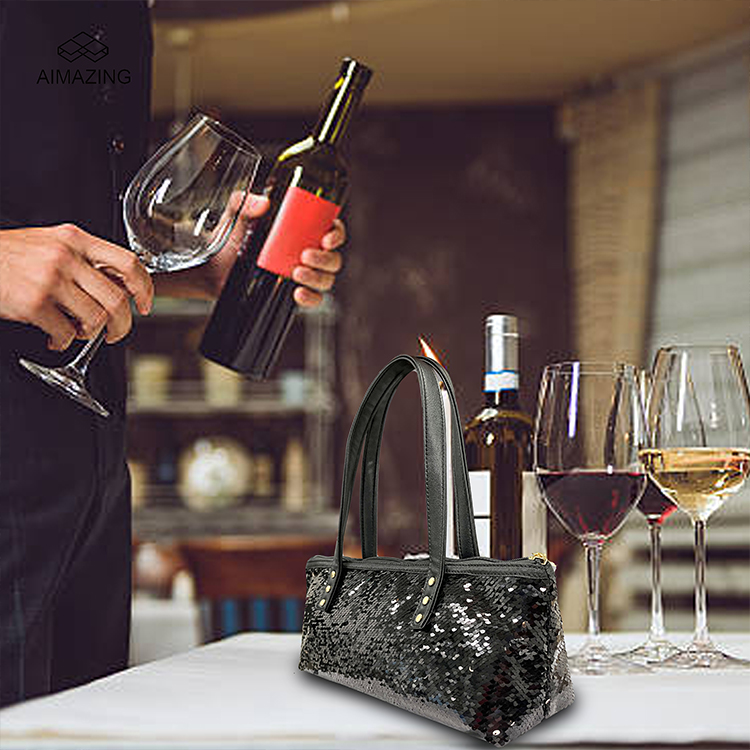 Midnight Spark Sequin Insulated Wine Tote