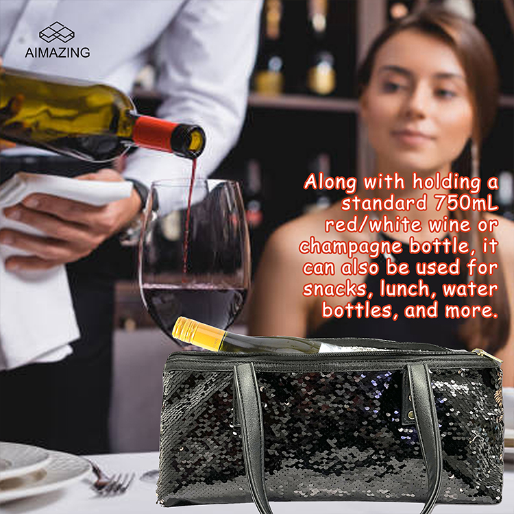 Midnight Spark Sequin Insulated Wine Tote