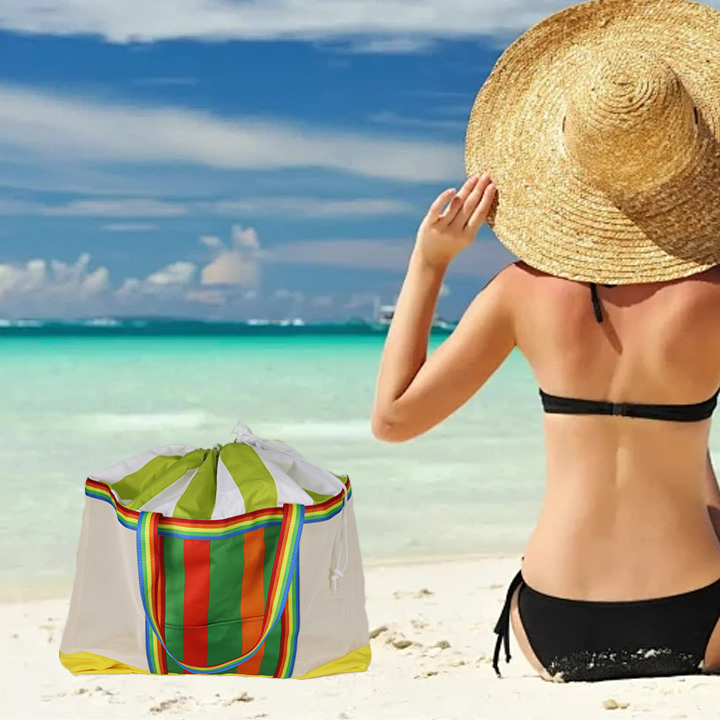 Rainbow Mesh Beach Cooler Tote Bag