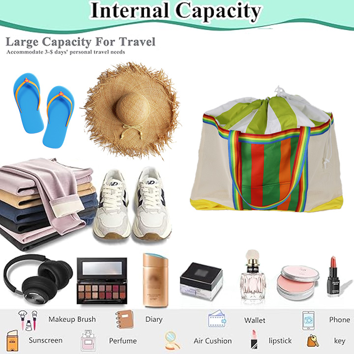Rainbow Mesh Beach Cooler Tote Bag