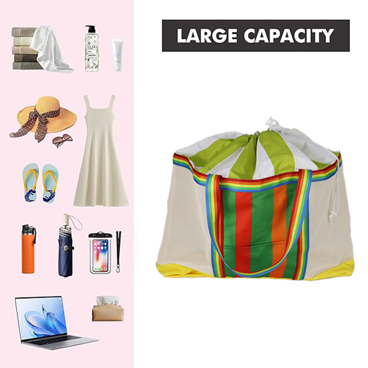 Rainbow Mesh Beach Cooler Tote Bag