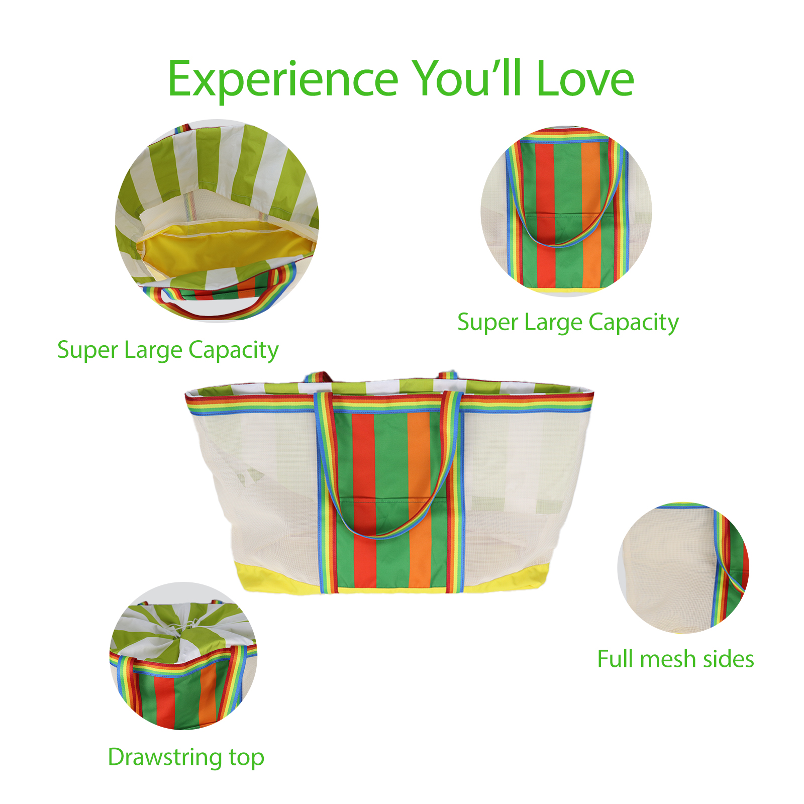 Rainbow Mesh Beach Cooler Tote Bag