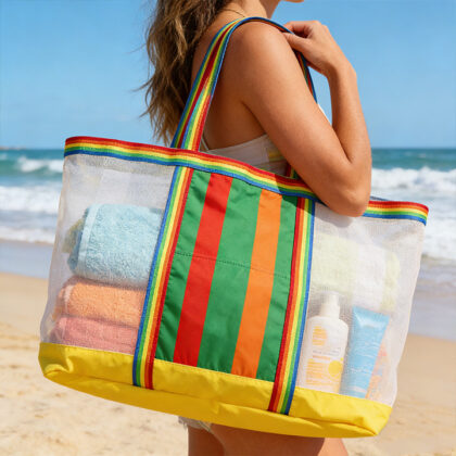 Rainbow Mesh Beach Cooler Tote Bag
