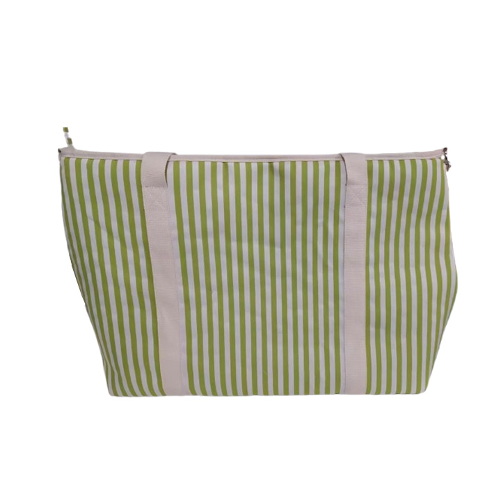 Striped Canvas Insulated Picnic Tote Cooler Bag (Green)