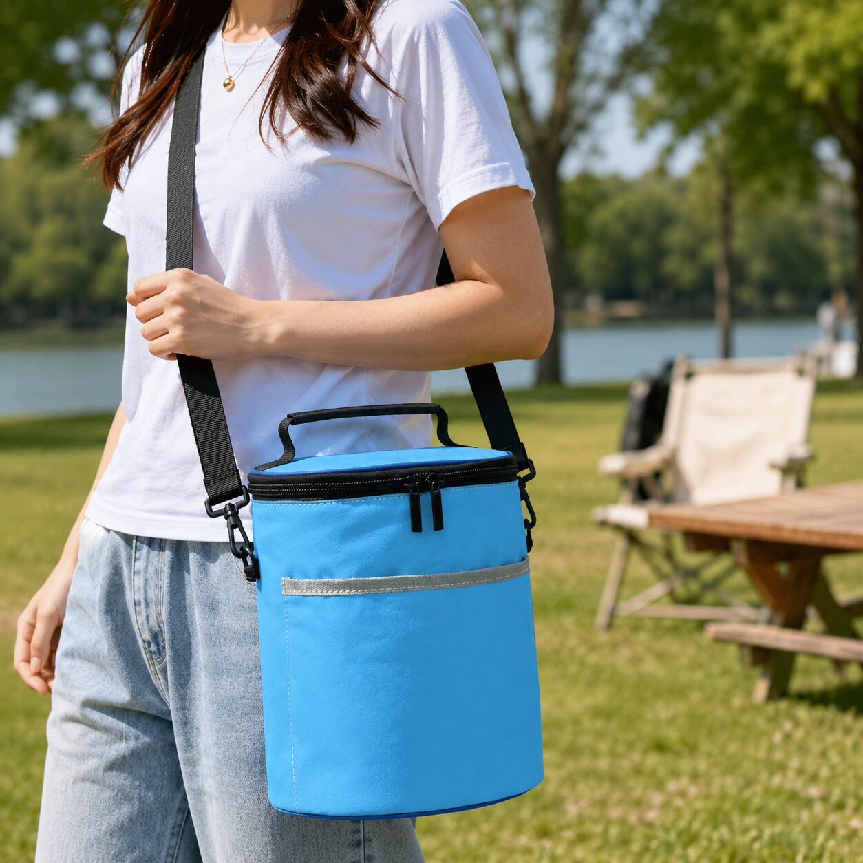 Vertical Barrel Insulated Picnic Cooler Bucket Bag
